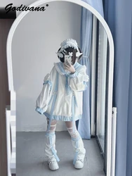 Japanese Mine Series Sailor Collar Loose Water Color Jacket Women's Y2K Subculture Wings Cute Cardigan Hoodie Coat Leg Warmer