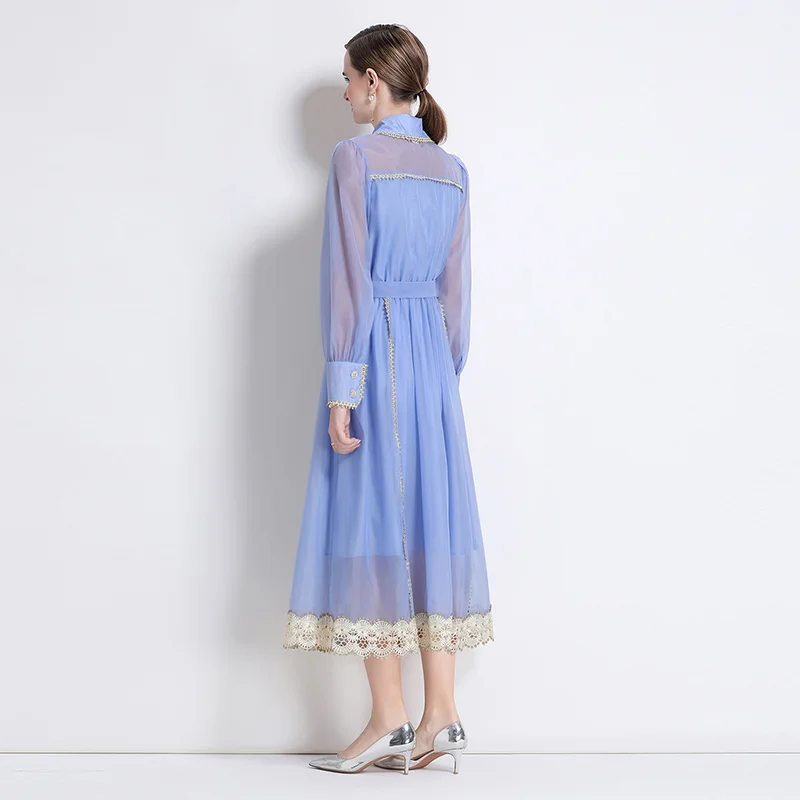 2025 الصيف قميص نسائي فستان خمر طوق مطرزة فضفاضة تناسب الخصر النحيف طويل طول نمط الشباب تنوعا عادية #3