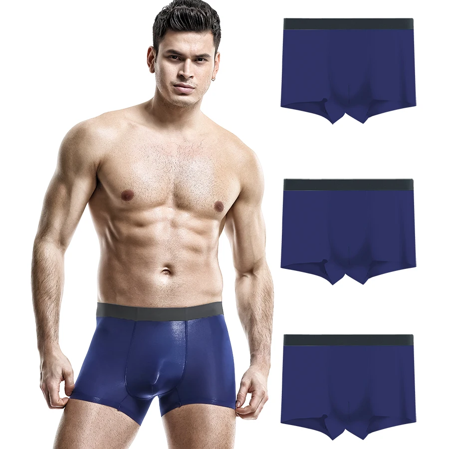 

3 шт., мужское нижнее белье, трусы-боксеры из ледяного шелка, бесшовные дышащие удобные спортивные тонкие летние шорты