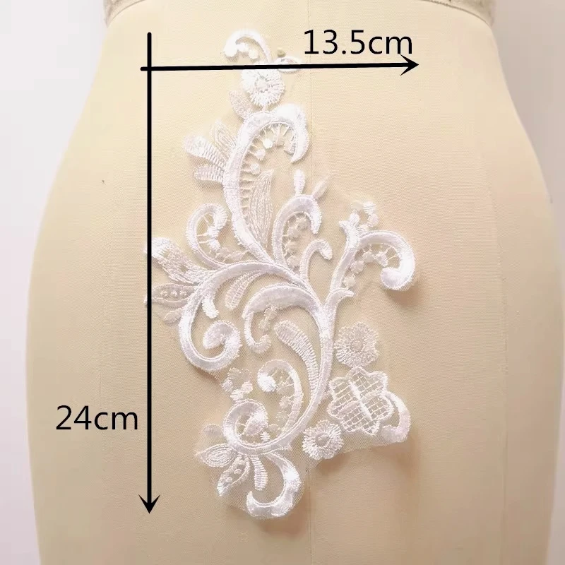 Bawełniana aplikacja z koronki kwiatowej, DIY materiał rzemieślniczy, suknia ślubna, 24x14cm, 4 szt — zdjęcie 7