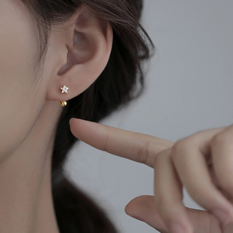 2PCS Stainless Steel Star Crystal CZ Ear Studs Earrings Women Silver Color Tragus Cartilage Helix Piercing Jewelry