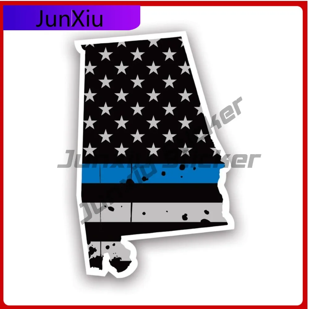 

Bold Artistic Distressed Thin Blue Line Alabama State Shaped Subdued Us Flag Sticker Decal American Made Uv Protected Police
