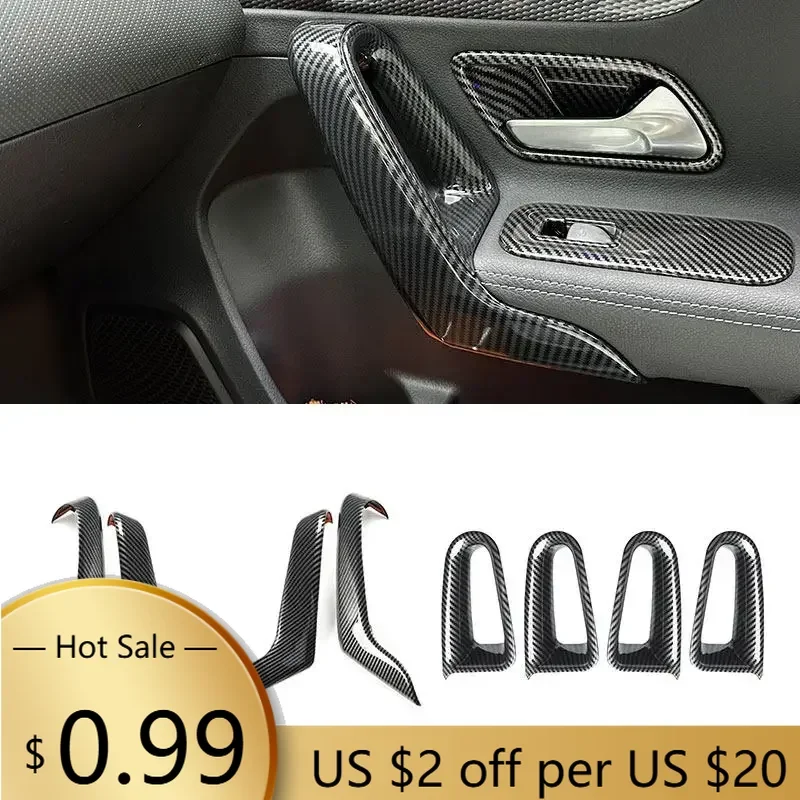 

Чехлы на руль для Mercedes Benz A-Class W177 CLA C118 2019 2020 2021, автомобильная текстура из углеродного волокна, внутренняя дверная ручка, подлокотник F