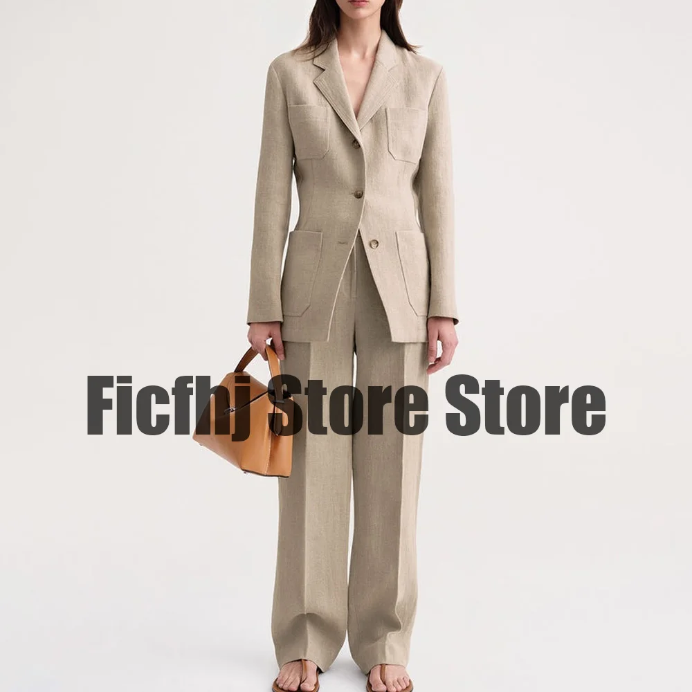 Ensemble 2 Piece Femme Linen Set Woman 2 Pieces Chic and Elegant Women's Suits Casual Trouser Sets Women's Winter Suit Pants Two