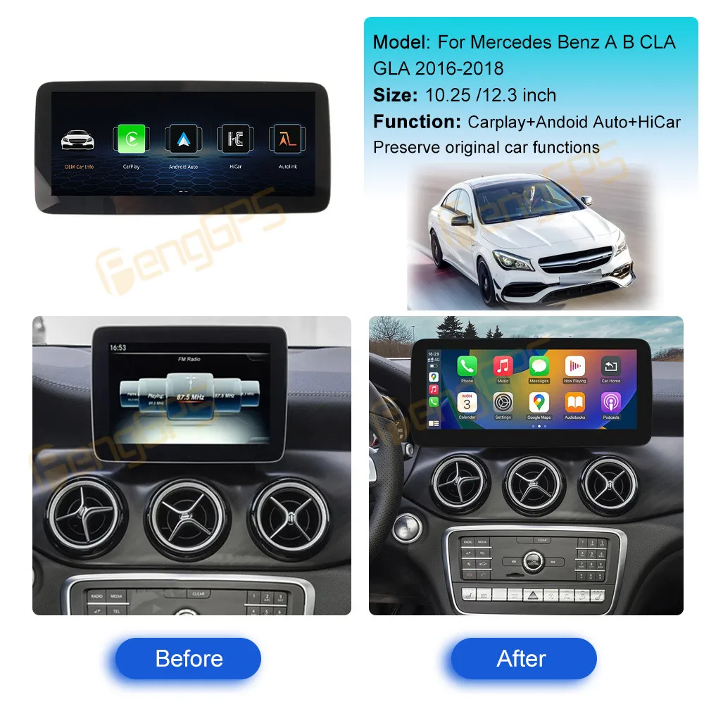 Wireless Carplay Android Auto Linux System For Mercedes Benz A B CLA GLA AMG 2013 - 2019 Car Radio HiCar FM DSP WIFi