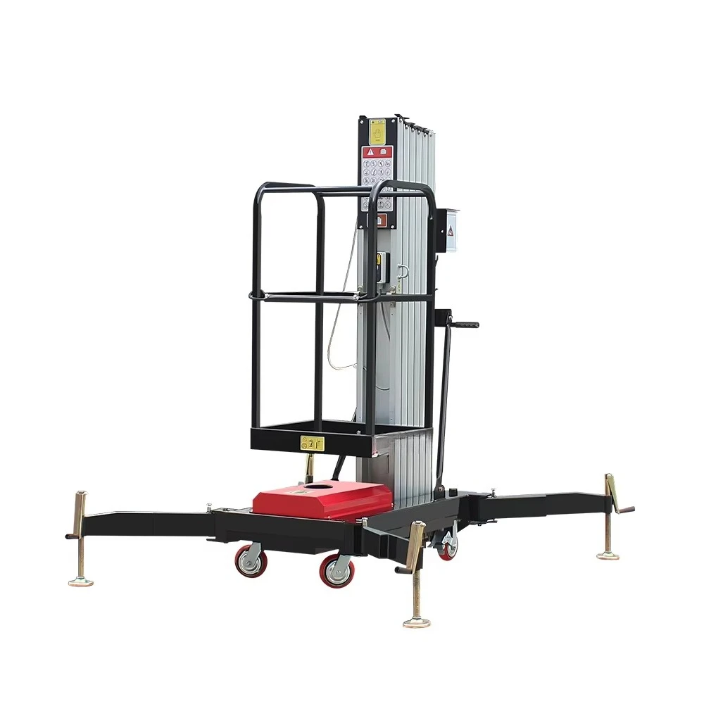 Electric Aluminum Alloy Vertical Personnel Lift Single Mast Self Propelled Single Column Aluminum Alloy Platform Support Rods