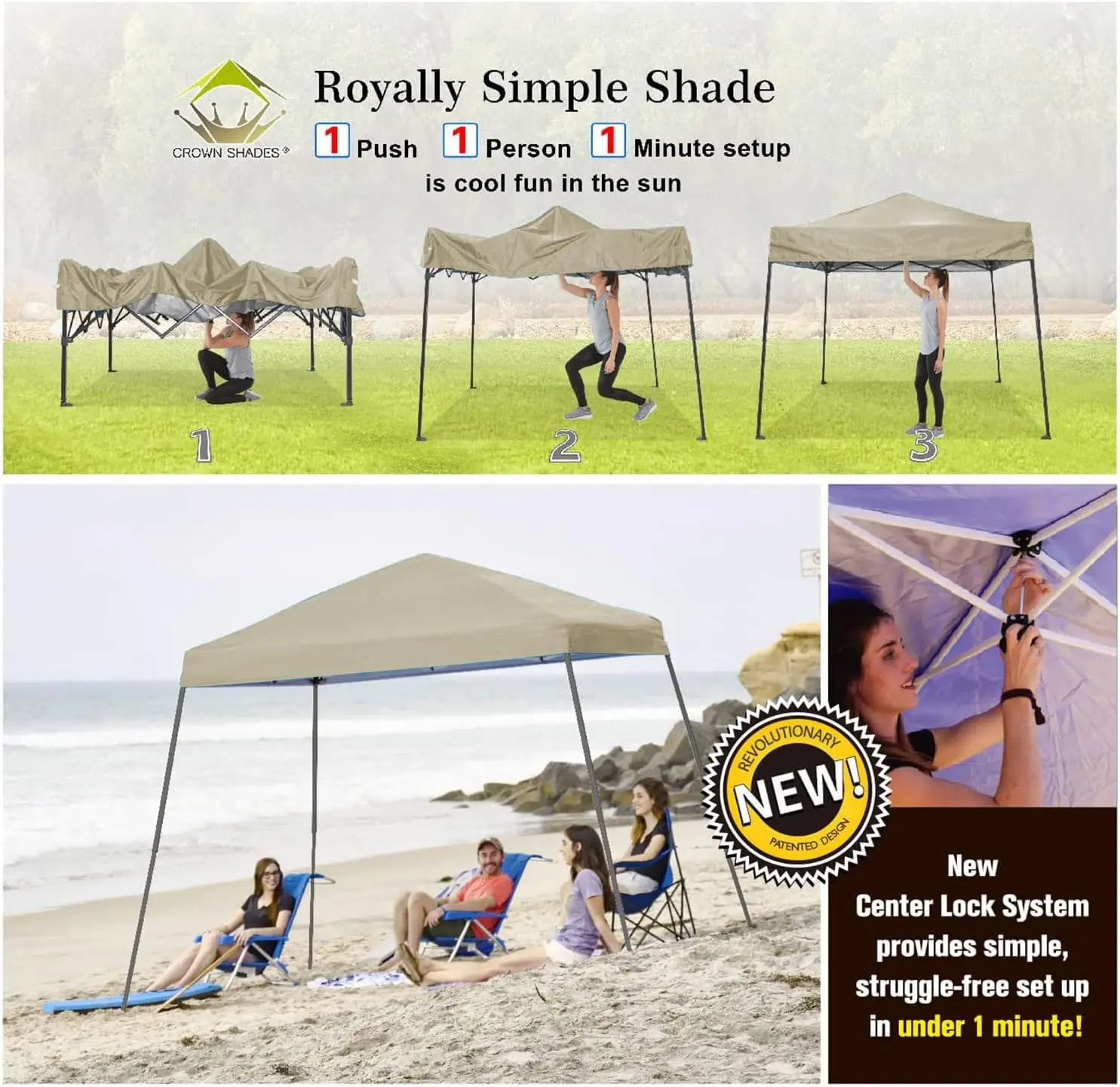 6.5x6.5 Pop Up Canopy Tent, Slant Leg Outdoor Canopy with Carry Bag, Beach Tent, Sports Shelter(Beige)