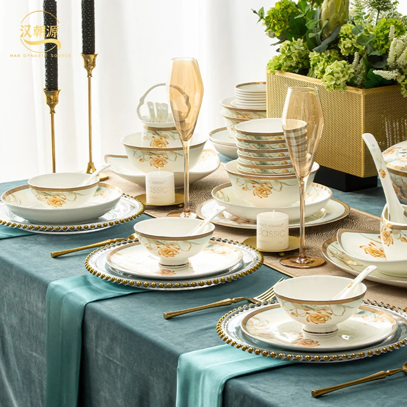 

Jingdezhen Chinese-style Tableware Set Ceramic Luxury High-end New Bone China Bowl And Plate Set Home Use Housewarming Gift