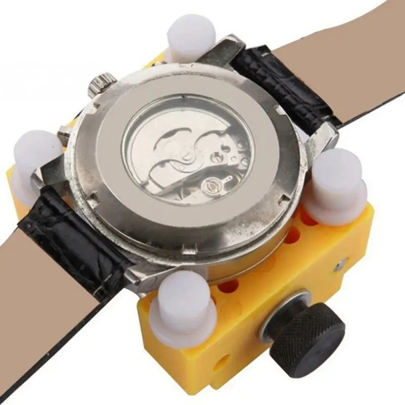 Watch Adjustable Opener Back Case Cover Press Closer Remover Fixing Holder Case Repair Tool Movement Dial Fixer Yellow