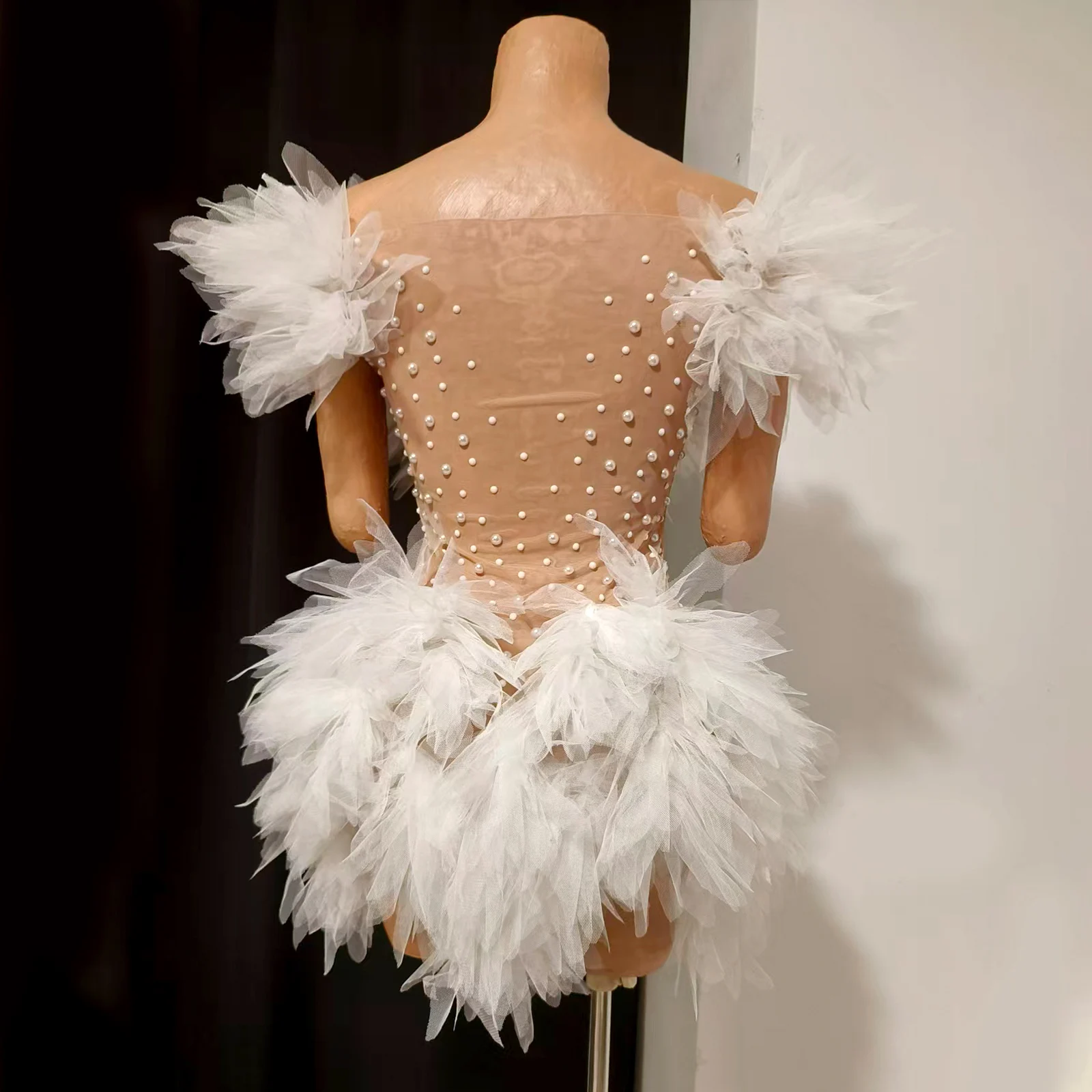Sexy White Rhinestone Skirt Transparent Wings Mini Dress Bar Nightclub Party Singer Stage Performance Costume Drag Queen Outfit - view 4