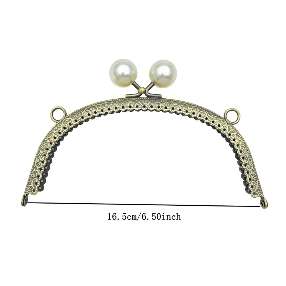 New Antique Bronze Kiss Clasp Curved Shape Embossed Pattern Bag Frame Pearl Head Metal Purse Coin Purse