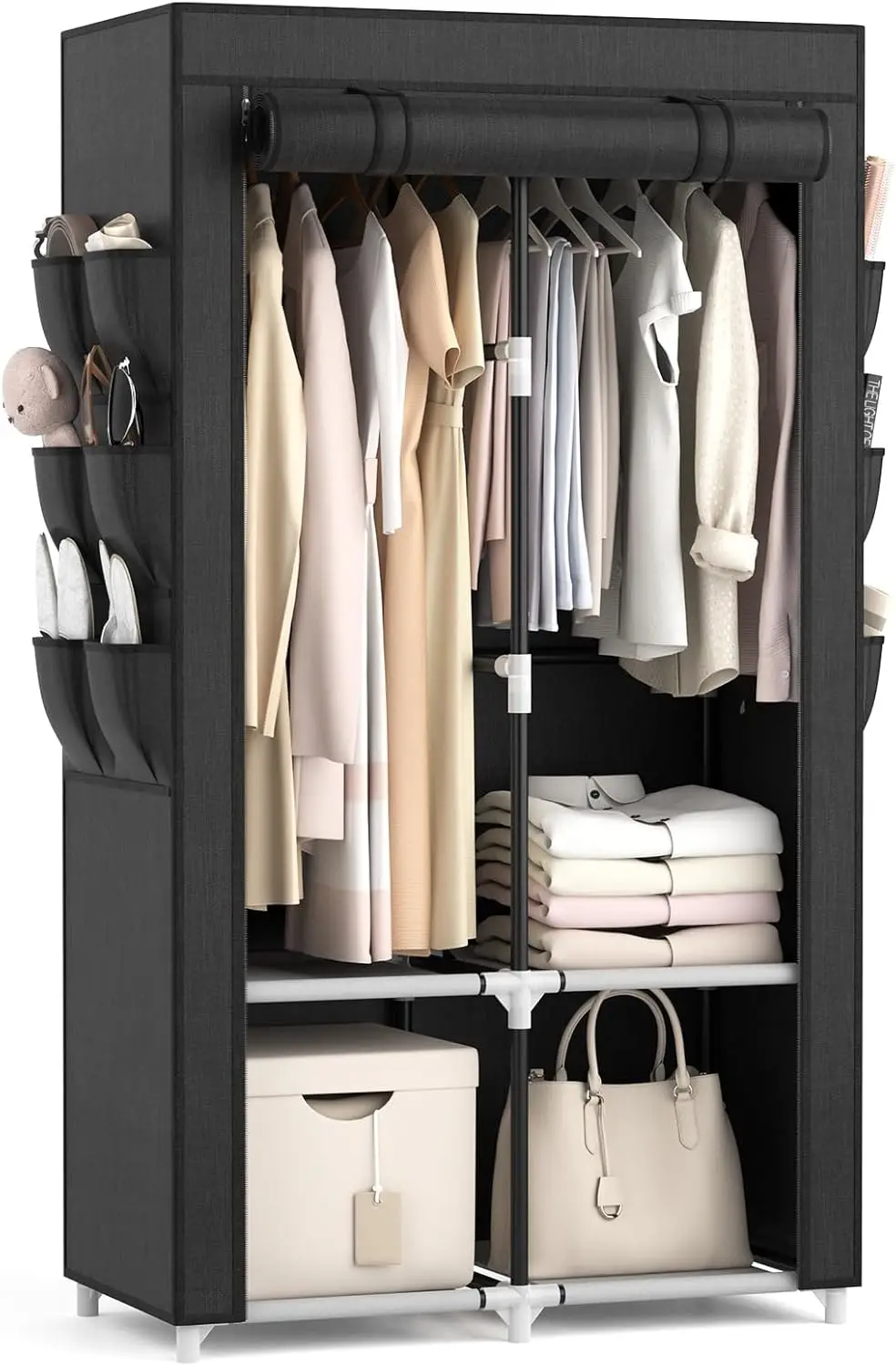 

Portable Closet with 4 Shelves, 2 Hanging Rods, 6 Pockets, Easy Assembly, Black