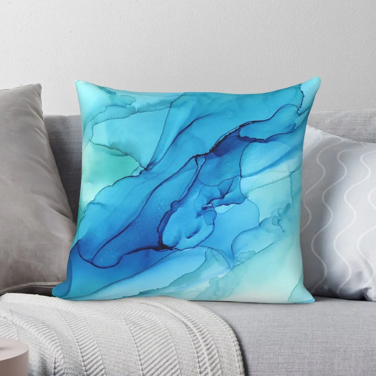 Blue Emerald Water Ombre Square Pillowcase Polyester Linen Velvet Creative Zip Decor Home Cushion Cover