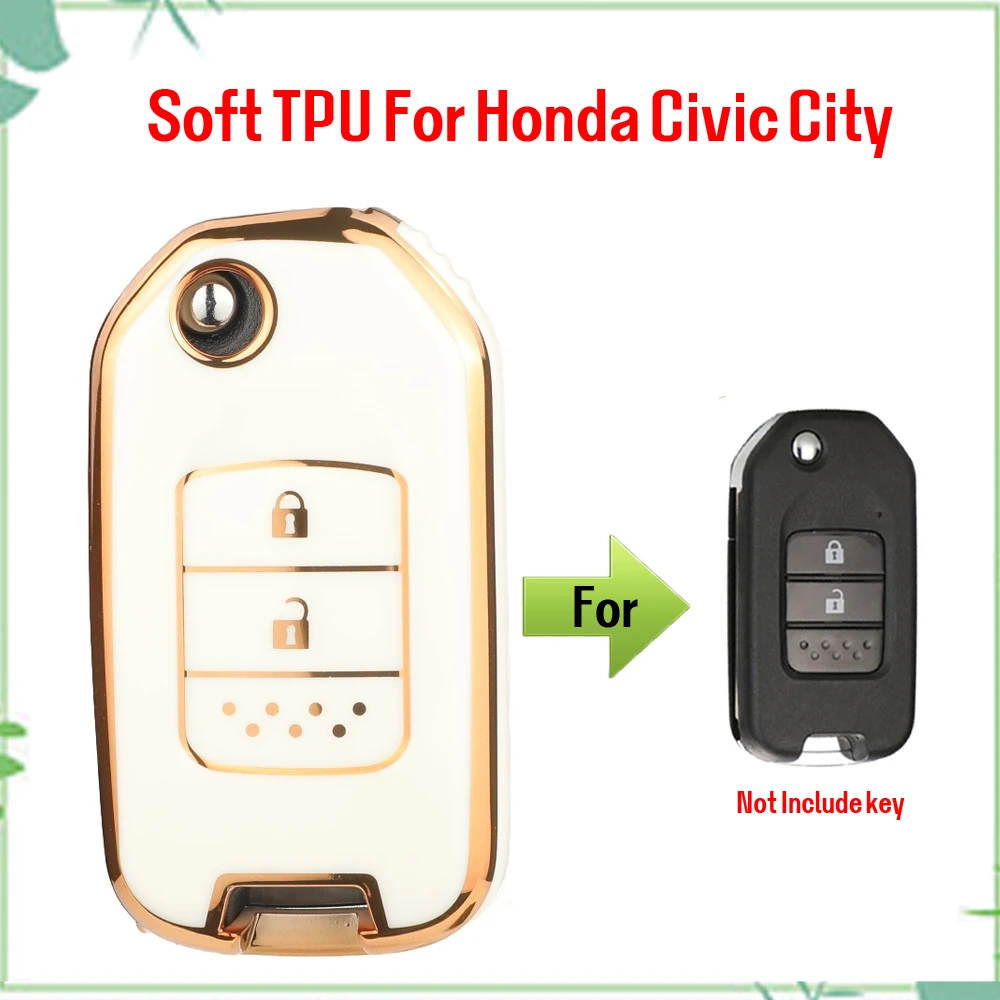 jingyuqin New Soft TPU Car Key Shell Case Fob 2/3Buttons For Honda Civic City Fit HR-V XR-V Folding Flip