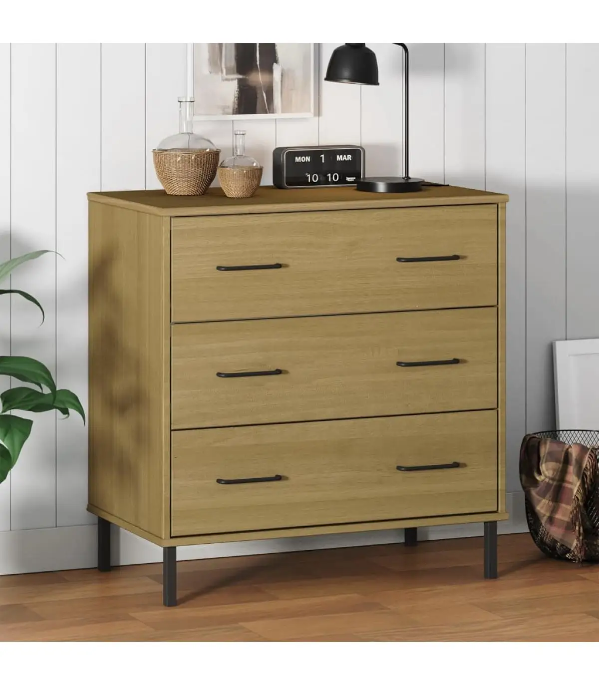 OSLO solid wood Brown 77x40x79,5 cm 3 drawers with drawers