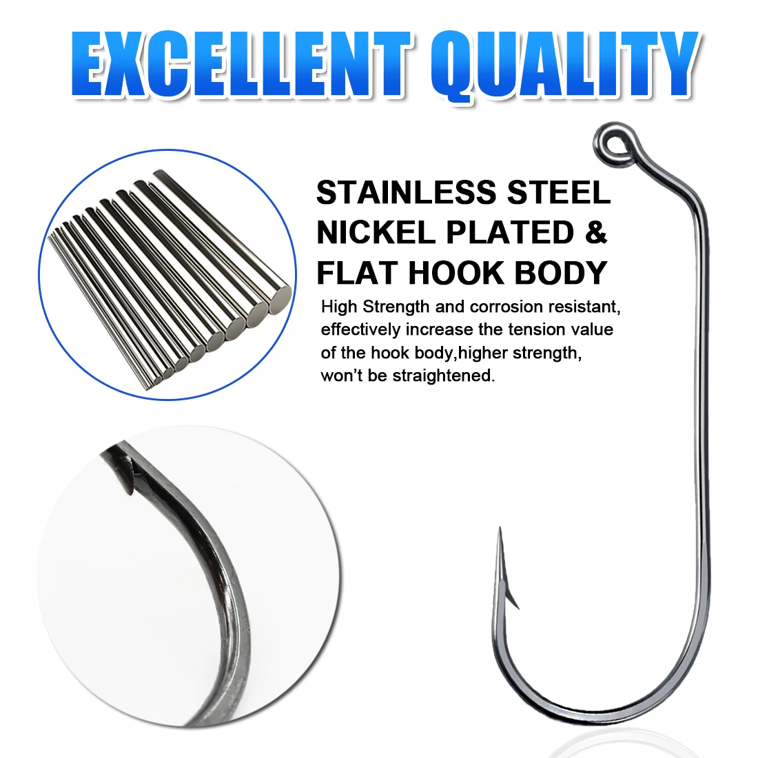 FishTrip 60 Degree Round Bend Jig Hook Worm Bait Fishing Hook Soft Plastic Hook Aberdeen for Jighead Mold DIY Make Accessories