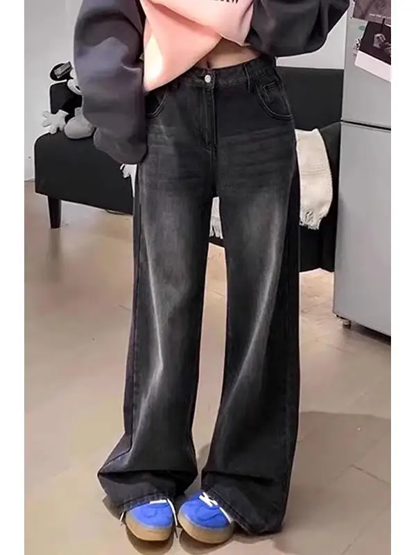 

High Waist Fce Lined Straight Leg Jeans Women's plus Size Loose Casual Wide Leg Long Pants Autumn Slimming Pear ape Body