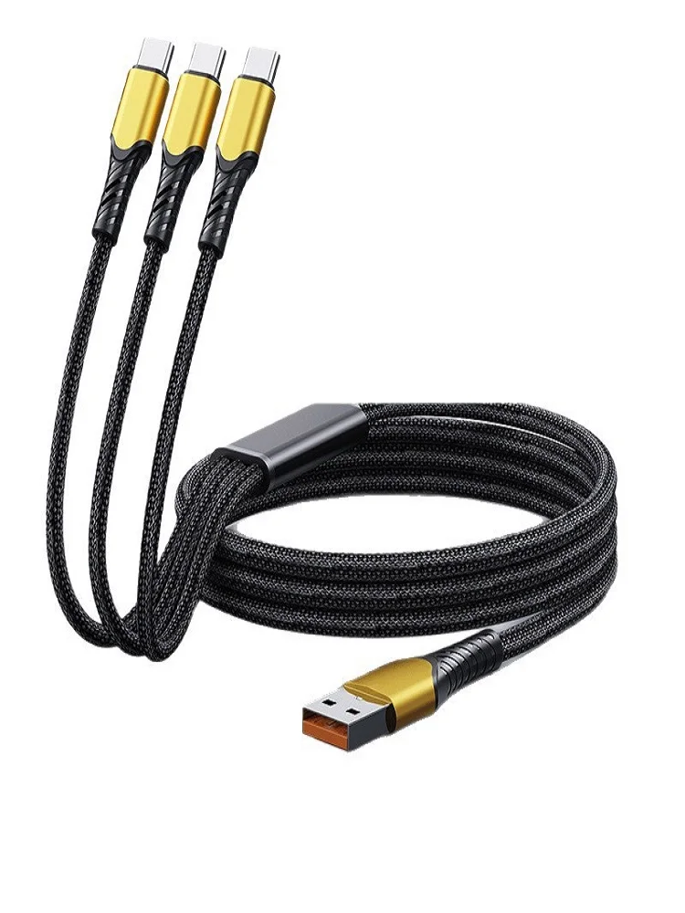 Picture 6: 100W 3 in 1 USB C Type c to 3 Type C Fast Charging Cable for iphone 17 16 15 Pro max Huawei Xiaomi Samsung