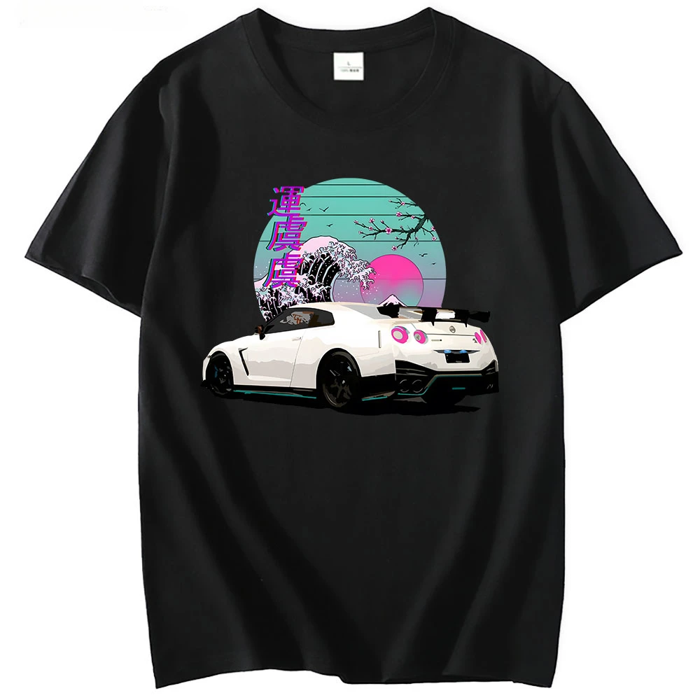 남성용 반팔 100% 코튼 그래픽 티셔츠, 애니메이션 이니셜 D 티셔츠, R35 스카이라인 GTR Vaporwave JDM 레전드 자동차 프린트 셔츠