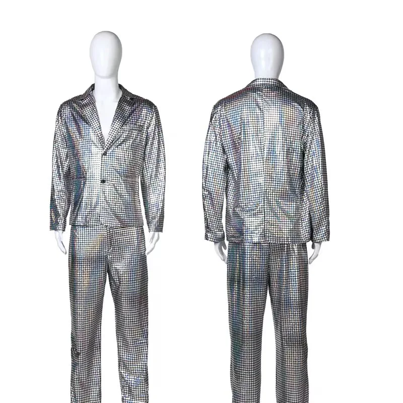 Fashionable New Men\'s Sequin Hot Stamping Suit Disco Cosplay Party Stage Nightclub Shiny and Cool Performance Suit Set SizeS-3XL