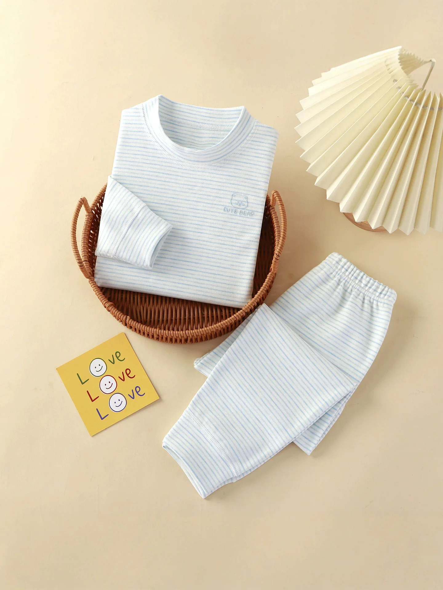 2026 Autumn Children Pajama Set Bear Print Stripe Long Sleeve Top+Pants 2Pcs Clothes for Boys Girls Warm Kids Loungewear