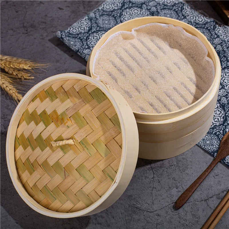 One Cage or Lid Cooking Bamboo Steamer for Fish Rice Vegetable Snack Basket Set Cooking Tools Dumpling Steamer 5pcs Steamer mats