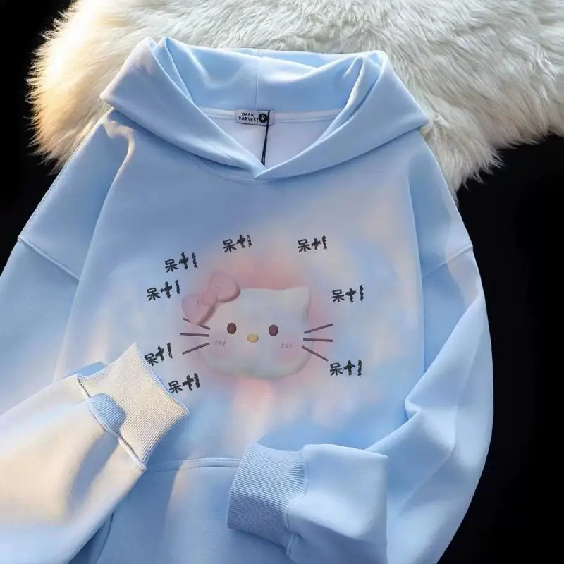 

Женская толстовка Sanrio Hello Kitty с милым принтом, в корейском стиле, новая осенне-зимняя повседневная, свободная, удобная, модная верхняя одежда