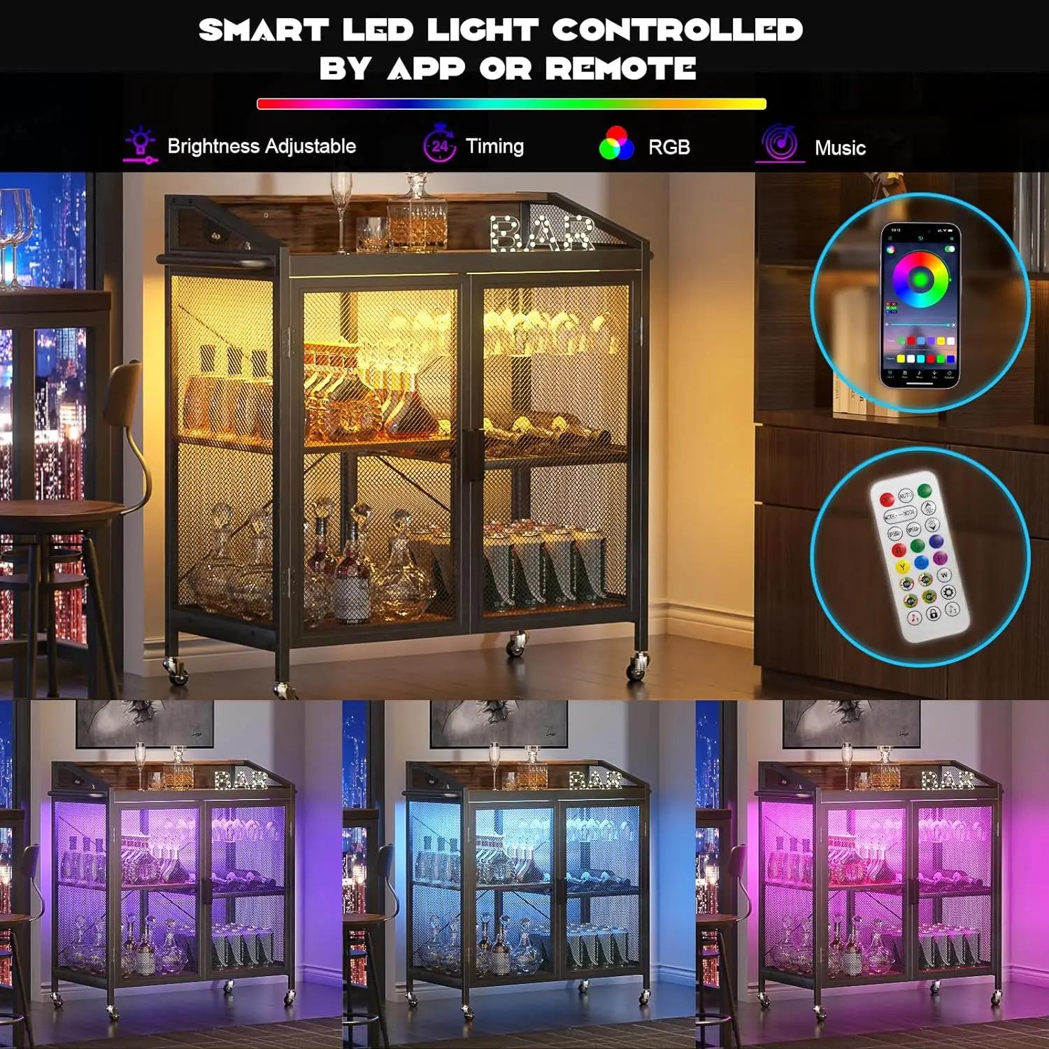 Led Lights Buffetkast Met Stopcontacten Dressoir Wijnbar Keuken Canbinet Modern Design Hoge Kwaliteit Metalen Frame Gemakkelijk