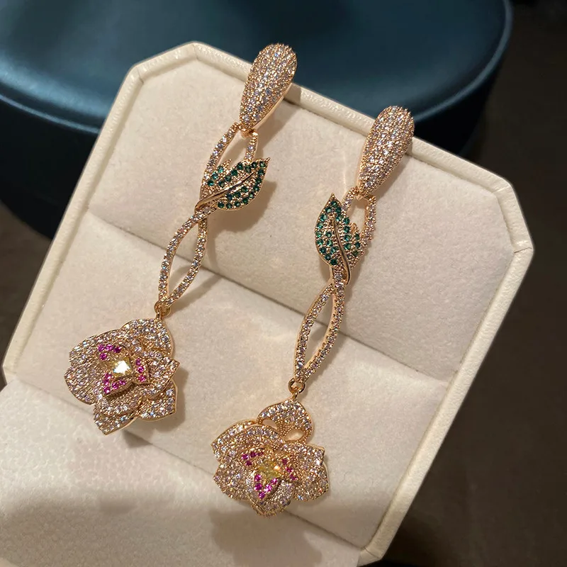 

Tassel Fashion Zircon Flower Elegant Long New Earrings