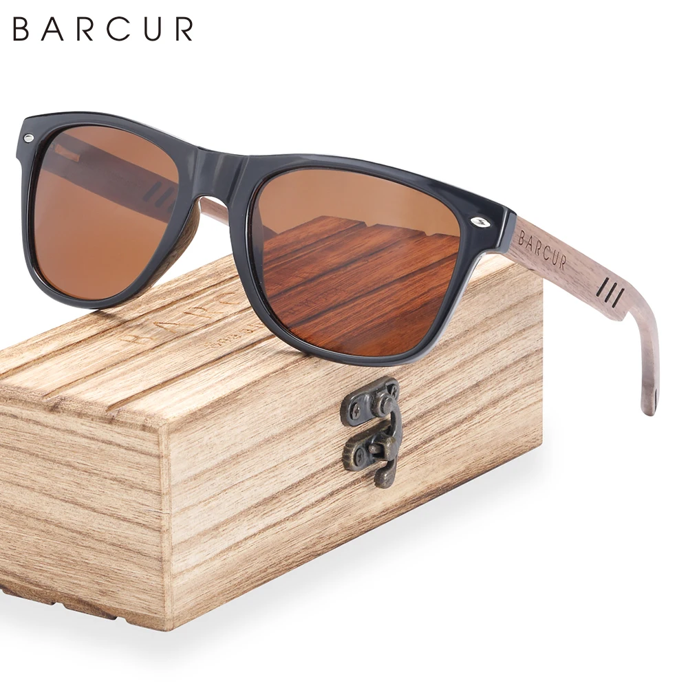 BARCUR Natural Woode Sunglasses for Men Polarized ECO-Friend Sun Glasses Man Eyeglasses UVA&B Protection Light Weight Sun Shades