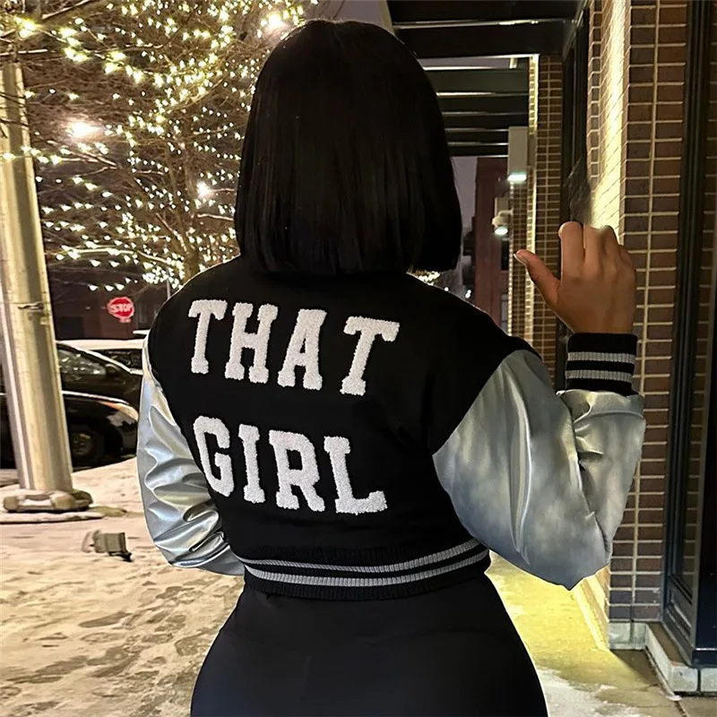 

Baseball Varsity Jacket Crop Tops Y2K Streetwear Winter Clothes Women 2023 Cropped Racer Patchwork Jackets Letterman Sexy Coats