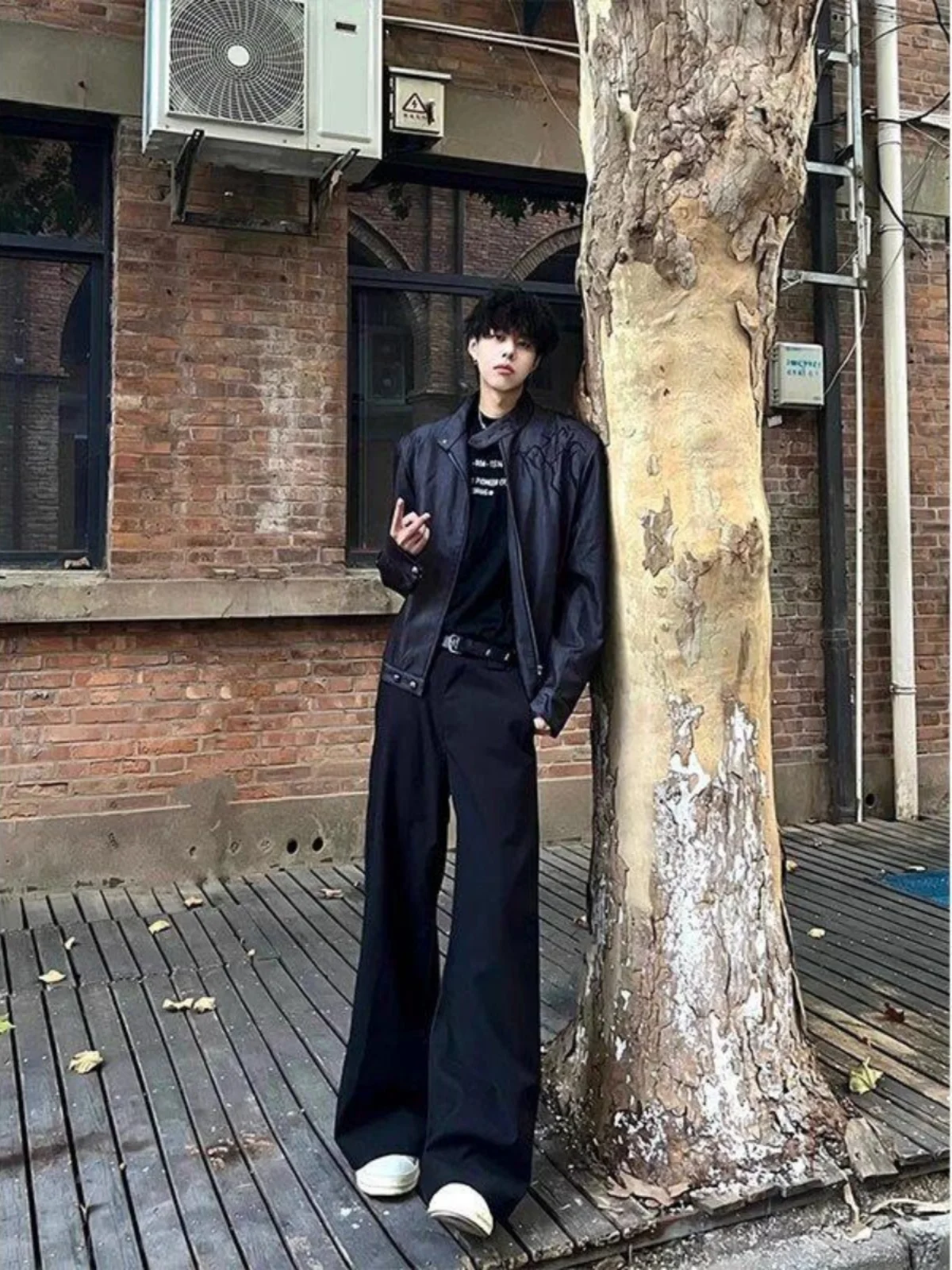 

Bla Embroidered Pilot Jaet Men's Spring Autumn ort Sle Casual Workwear Outerwear Zipper Decorated Loose Fit Polyester