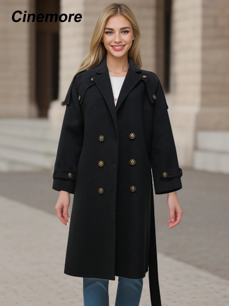 Cinemore Double-sided Cashmere Coat for Women Long 2024 Spring Autumn New High end Belt Loose Women's Wool Coat Elegant Ladies