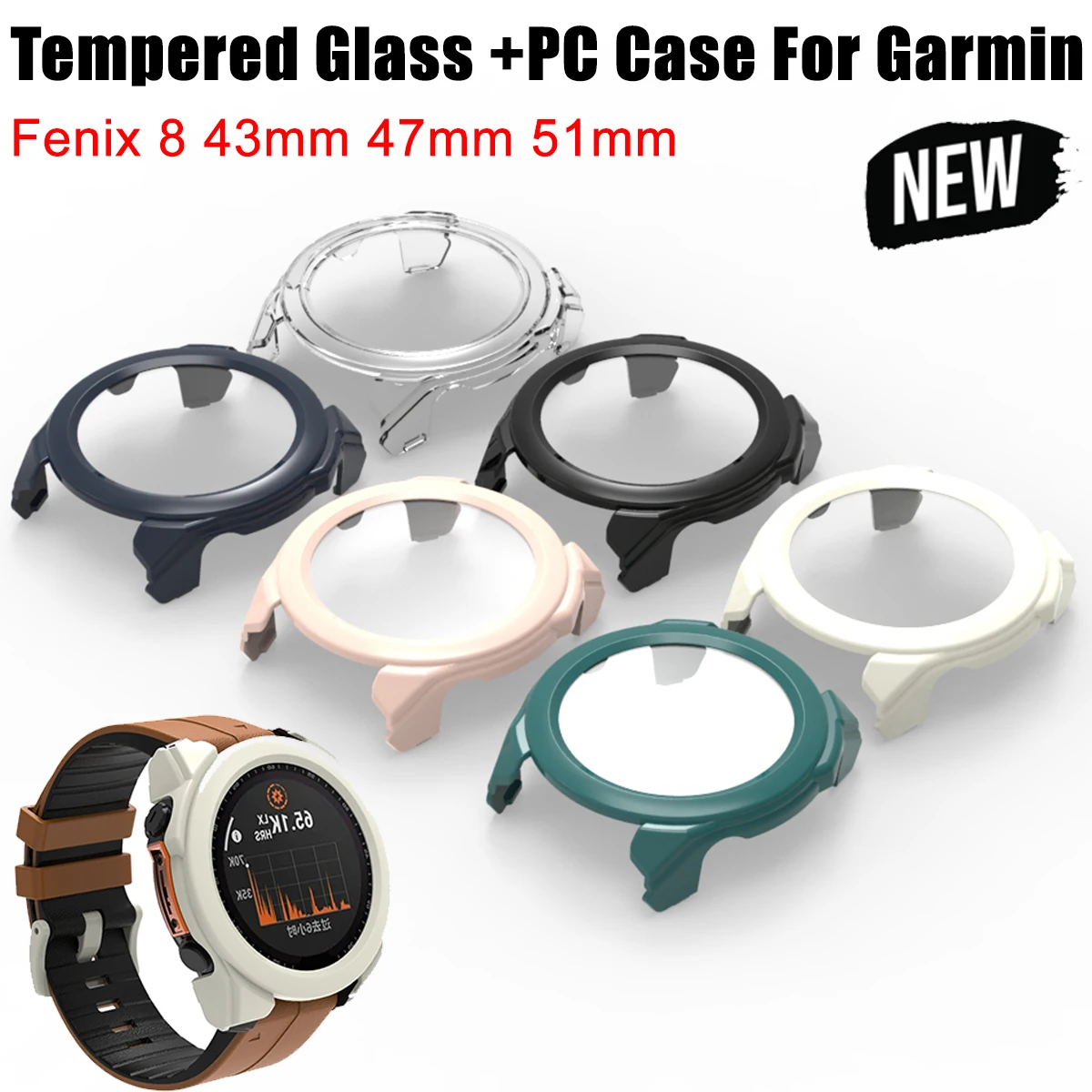 Capa de vidro temperado para relógio, capa para garmin fenix 8 47mm 51mm 43mm, protetor de tela completo, acessórios de capa dura para pc