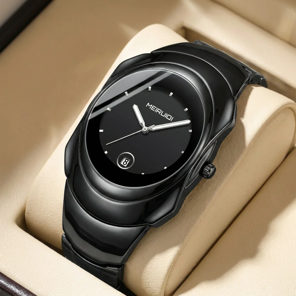 

1pcs Men's black dial alloy strap vintage fashion minimalist oval case details Quartz Watch for business party holiday