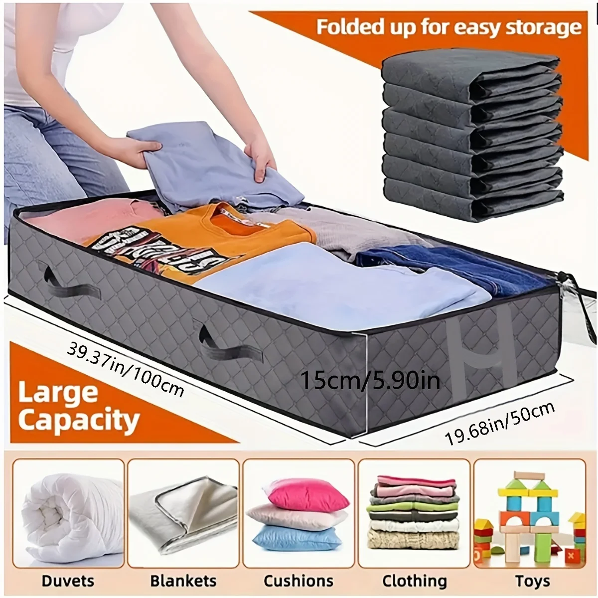 Under Bed Storage Containers Ample Quilt Storage, Dustproof, Space Saving, Convenient Under Bed Solution Closet Organization