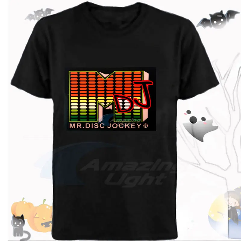 Christmas Party Music Flashing Led Light Up El Panel T-shirt Sound Activated Flashing El Panel T-shirt