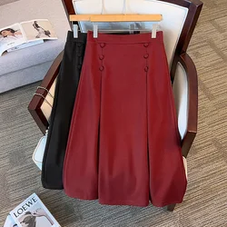 165Kg Plus Size Women's Hip 150 Autumn Winter High Waist A-Line Pleated Woolen Skirt Black Wine Red 5XL 6XL 7XL 8XL 9XL 10XL