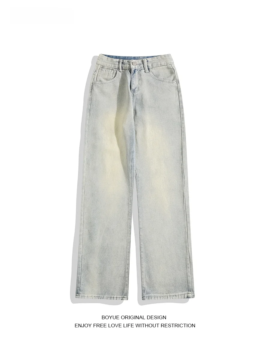 

Модные джинсы Boyue Youthful Vintage с прямыми широкими штанинами, повседневные брюки для мужчин и женщин, стильный деним