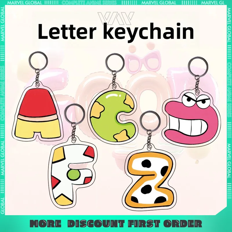 Cute Animal 26 Letter Custom-Acrylic Keychain Fun Charms Creative English DIY Backpack Accessorie Birthday Gift for Girl Boy Toy