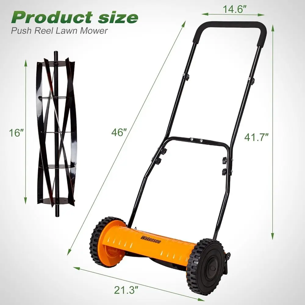 16-Inch Manual Lawn Mower, 5-lade Push , 4 Heights | Precision-Ground Alloy-Steel lades Make Clean Scissor-Like Cuts, With Quiet