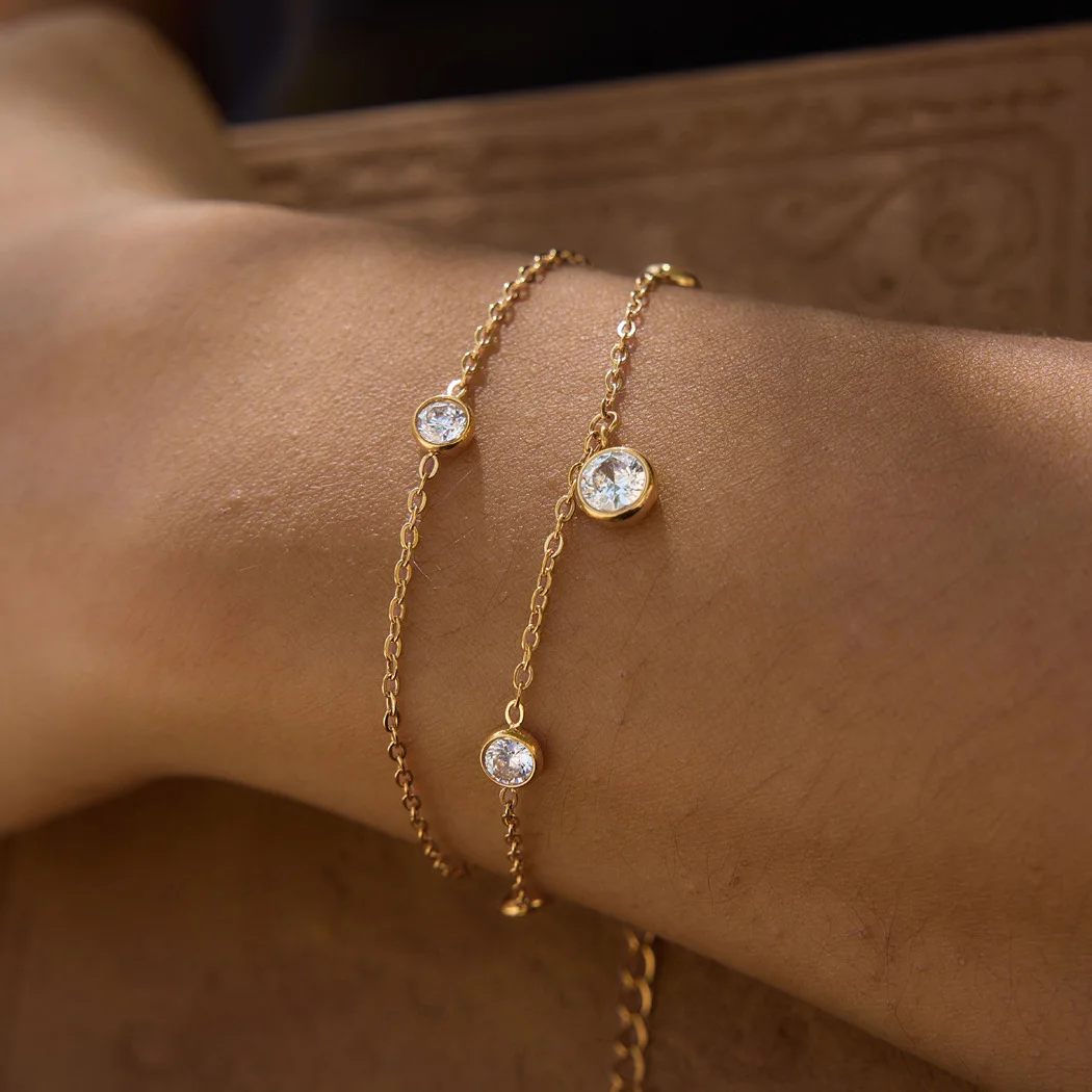 

Coranda Women's Stainless Steel Plated 18K Gold Bracelet Non Fading Circular Zircon Multi-Layered Jewelry Gift