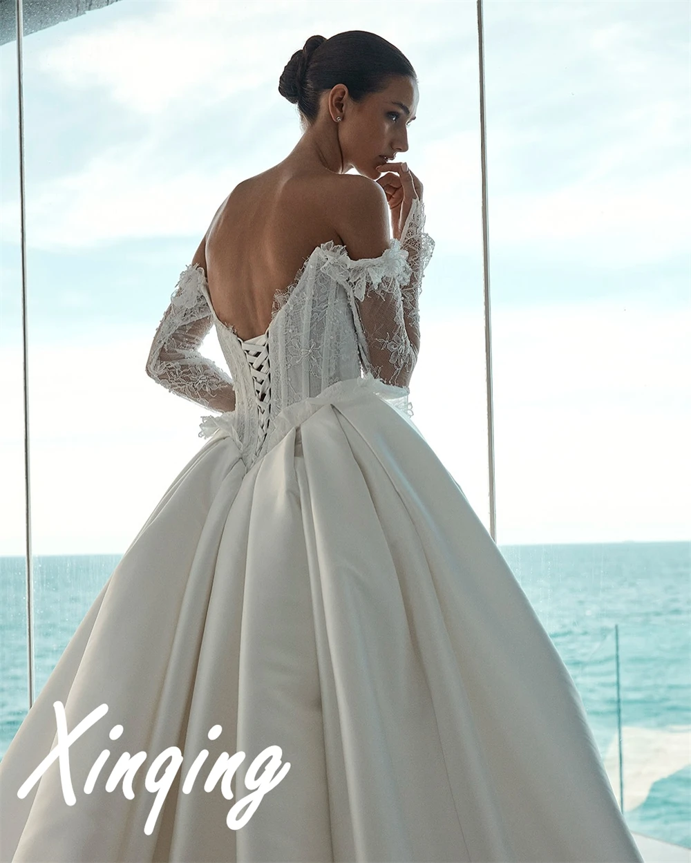 Customized Fashion Lace Wedding Dresses Dreamy Off the Shoulder Heavy Industry Wedding Dresses Lace Up Back Wedding Guest