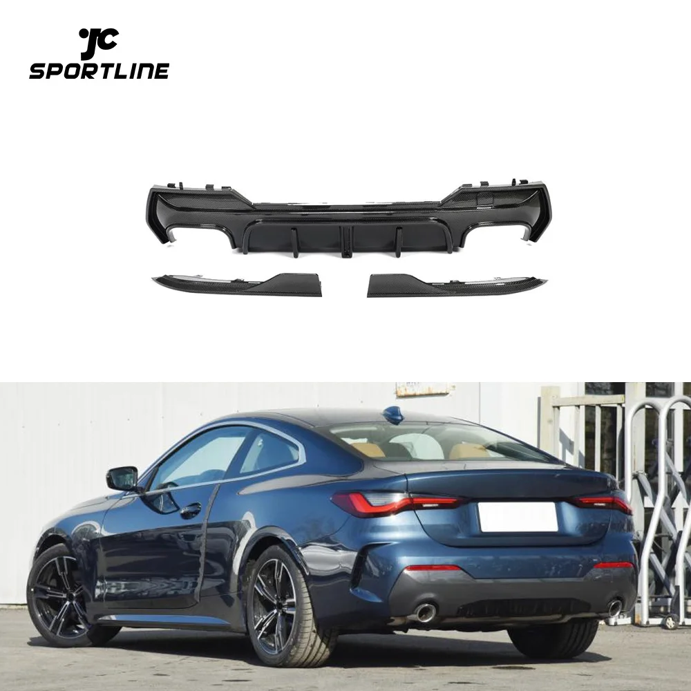 Carbon Fiber Rear Diffuser Splitters With LED Brake Light For BMW 4 Series G22 G23 2020-2022