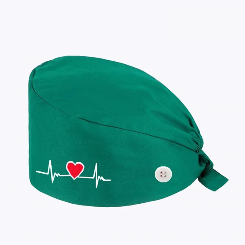 Gorro bordado con forma de corazón para mujer, gorro de enfermera con botones, para salón de belleza, farmacia, laboratorio, mascota, médico quirúrgico, sala de operaciones