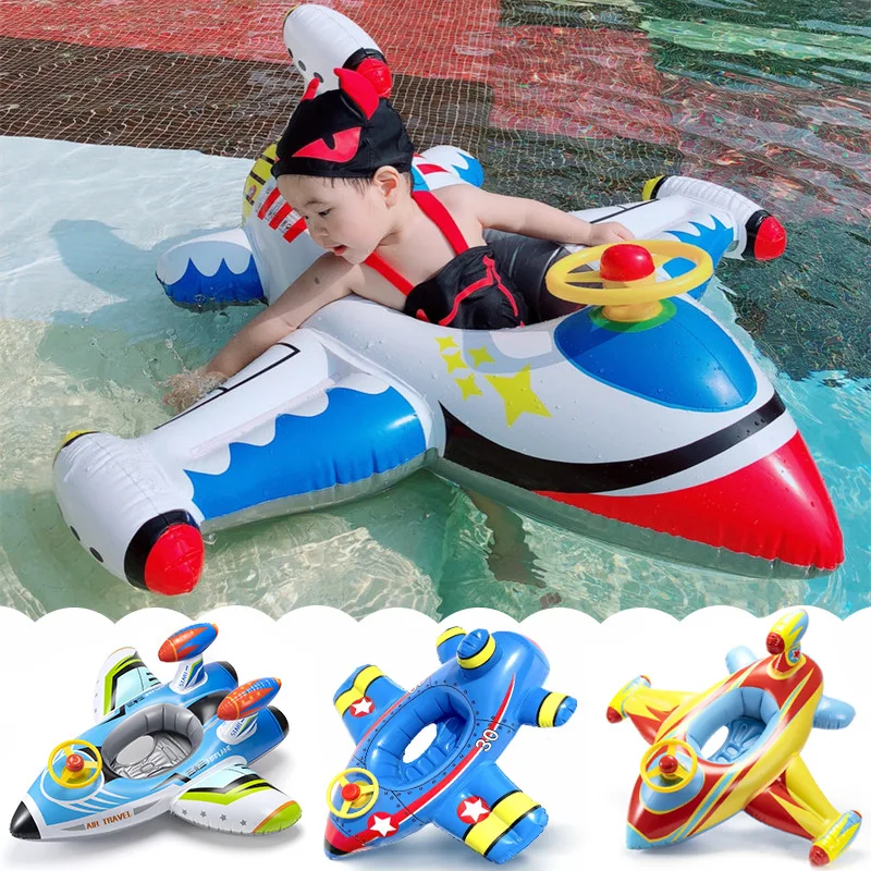 Creative Small Aircraft Children's Thickened Inflatable Seat Ring Swim Ring Steering Wheel Water Gun Horn Inflatable Pool Toys