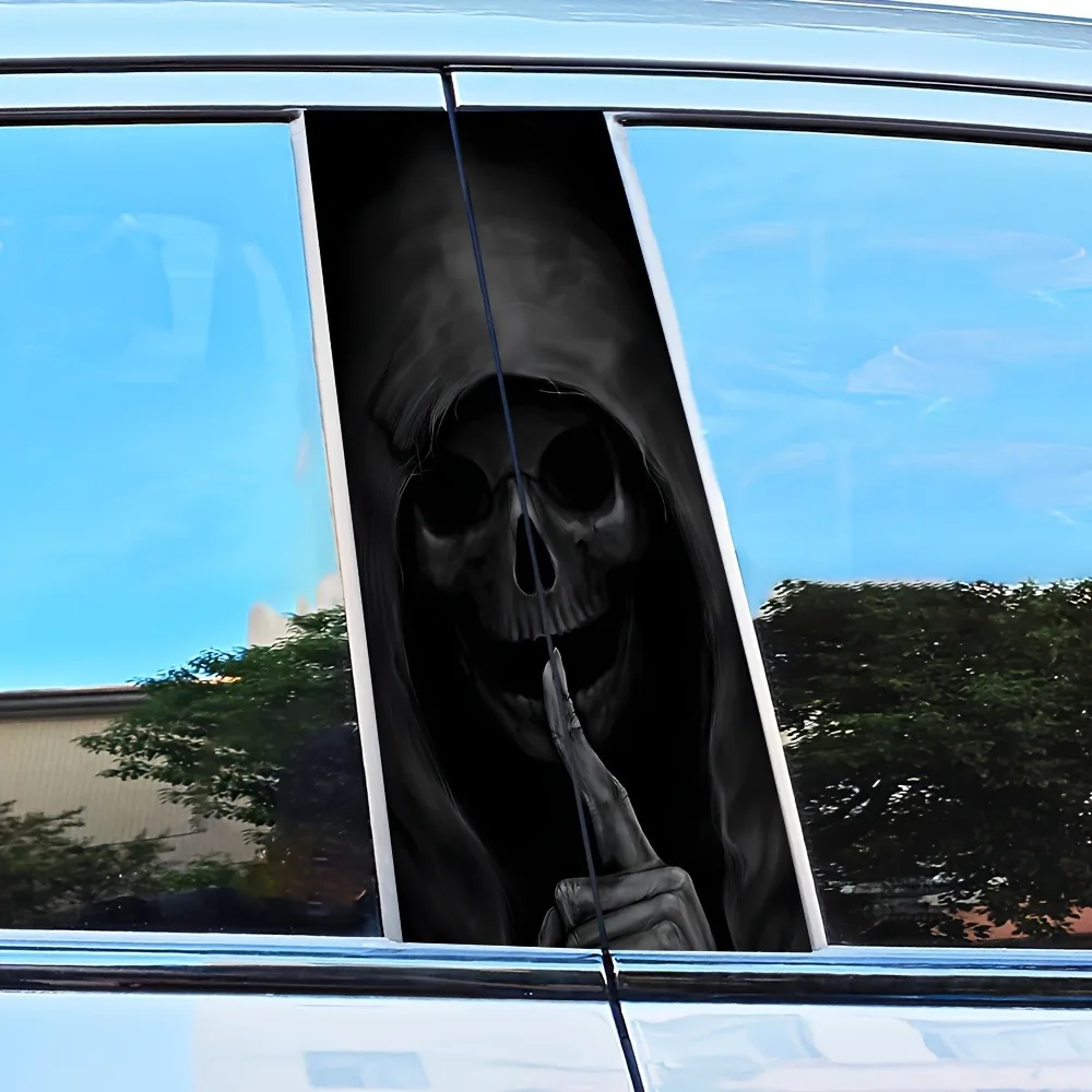 

2 креативных черных наклейки на капот автомобиля с изображением черепа для бесшумного вождения - прочная виниловая защитная пленка для внешних аксессуаров B-стойки