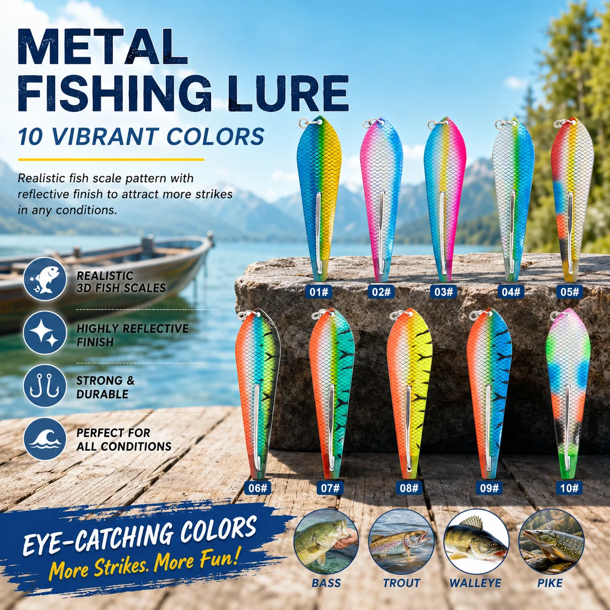 FISHINGFANS Löffelköder 6,3 Zoll Geformter Metall-Paillettenköder 3D Fischschuppen-Muster Tiefsee-Schleppköder für Königsfisch und Makrele