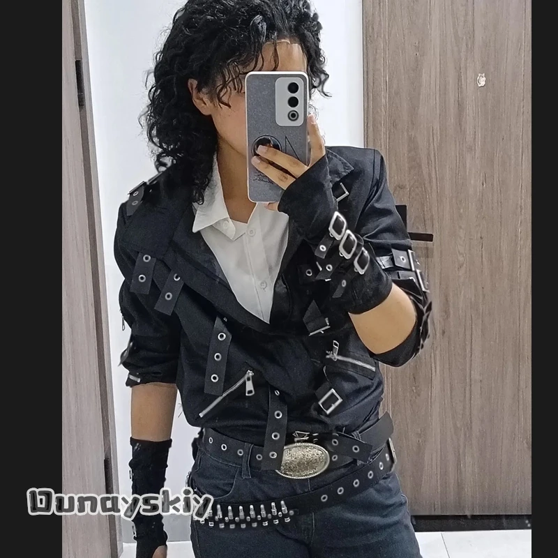 CR7.3* Michael Jackson Cosplay Musik Bad Kostüm Bühnen-Punk-Jacke Heavy Metal Performance Outfit MJ Abstrakte Bewegliche Requisiten
