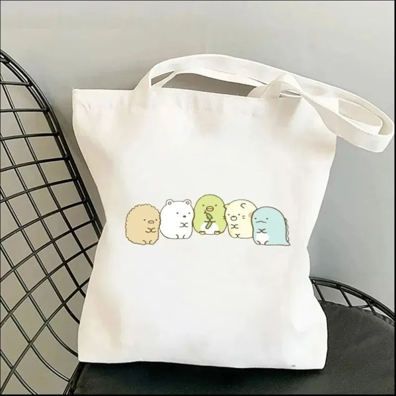 Sumikko Gurashi Pattern Women Canvas Tote Bags Large Capacity Shoulder Shopping Bag Fashion Girl Handbag Foldable Lady Purse Eco